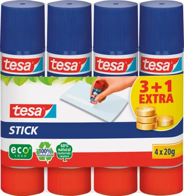 Produktbild von Tesa® 57088-00200-01 Alleskleber Stick ecoLogo Klebestift ohne Lösungsmittel 4x20g 1 Stick gratis(P)