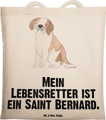 Produktbild von Mr. & Mrs. Panda Jutebeutel Saint Bernard Lebensretter - Transparent - Geschenk, St. Bernhardshund, Shopping Tasche, Dog, Tote Bag, Chien Du Saint-Bernard, Schultasche