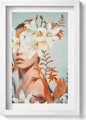 Produktbild von Abstrakte Frau mit Blumen– Wandbild mit Rahmen – Gerahmtes Bild  – Wanddekoration – 20x30 cm – Weiß