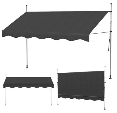 Produktbild von Manuell ausfahrbare Markise - Handkurbel Terrassenmarkise - Verstellbarer Sonnenschutz - PVC-Bespannung - Für Balkon, Terrasse und Café - Schwarz