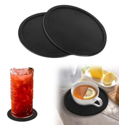 Produktbild von Silikon-Untersetzer-Set - 2-teilig rutschfest - für Gläser und Tassen - Schwarz Ø 10 cm