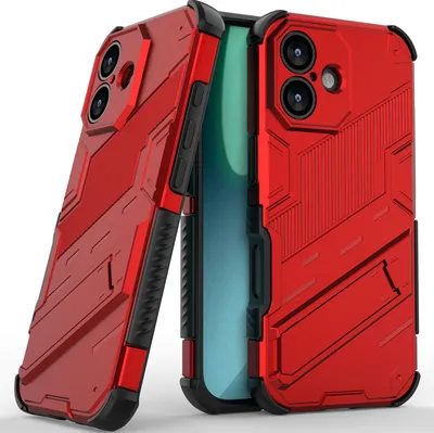 Produktbild von Armor Hülle für iPhone 17 Hybrid PC TPU Bumper Stoßfestes Schutzhülle mit Standfunktion Rot