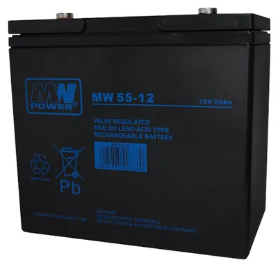 Zdjęcie produktu dla MW 55-12: Akumulator AGM 12V/55Ah, 226*135*214 (T16)