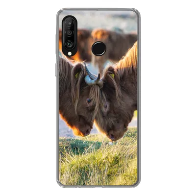 Produktbild von MuchoWow® Handyhülle Schutzhülle Hülle für Huawei P30 Lite Schottische Highlander - Tiere - Sonne Silikon Softcase Handy Hülle - Handyhülle