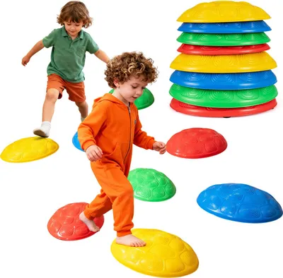 Obrázok produktu pre Balančné kamene COSTWAY pre deti, protišmykové stohovacie kamene, riečne kamene, stupienky s nosnosťou do 80 kg, senzorická hračka pre deti 3+