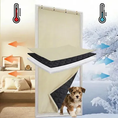 Obrázok produktu pre 100x210cm béžová Blackout Thermal Door Curtain Eyelets Samolepiace vodotesné vetru odolné dvere opona