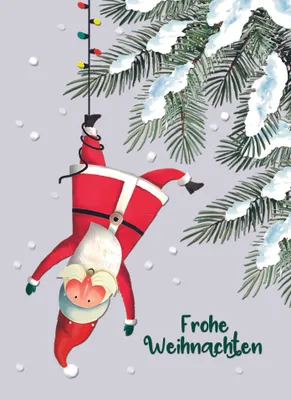 Produktbild von Weihnachten Klammermini Weihnachtskarte Weihnachtsmann an Lichterkette Frohe Weihnachten
