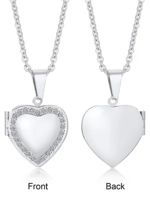Produktbild von Medaillon mit Foto: Herz Kette aus Edelstahl mit Zirkonia Silber
