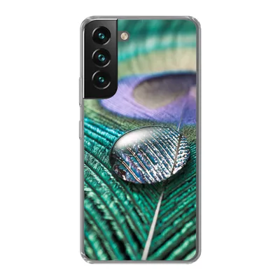 Produktbild von MuchoWow® Handyhülle Schutzhülle Hülle für Samsung Galaxy S22 Nahaufnahme eines Wassertropfens auf einer Pfauenfeder Silikon Softcase Handy Hülle - Mobiltelefonhülle