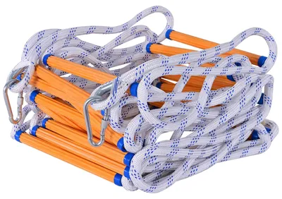 Obrázok produktu pre Lano s priečkami, úniková rebrina, 10 metrov, s 2 háčikmi, prenosná núdzová rebrina