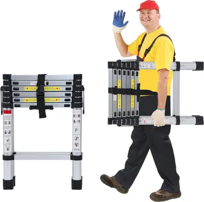 Produktbild von Fiqops teleskopický rebrík výsuvný rebrík skladací rebrík stabilný hliníkový rebrík do 150 kg 1,7 m + 2,0 m