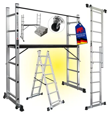 Obrázek produktu pro Víceúrovňová lešení z hliníku, žebřík do výšky 2,7 metru, nosnost 150 kg
