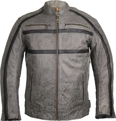 Produktbild von Retro Motorrad Lederjacke in Grau Motorradjacke Bikerjacke Chopper Jacke (XL)