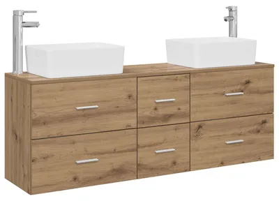 Image de vidaXL Ensemble de 3 meubles de salle de bain, style artisan, en chêne, 53 x 34,5 x 63 cm