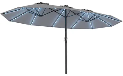 Produktbild von KOMFOTTEU 470 cm Doppel-Sonnenschirm XXL mit 144 LED Beleuchtung, grau