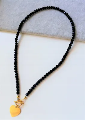 Immagine prodotto di collana nera 6mm GRANDE CUORE chiusura in acciaio 45 cm