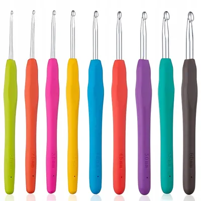 Produktbild von Craft Ergonomische Häkelnadeln Set 9 Stück (2-6mm) – Bequemer Griff mit Silikon – Perfekt für Häkeln, DIY & Handarbeiten