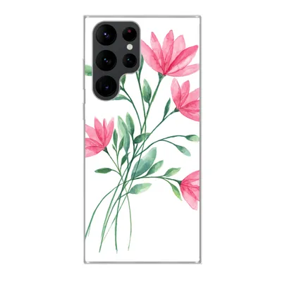 Produktbild von MuchoWow® Handyhülle Schutzhülle Hülle für Samsung Galaxy S22 Ultra Blumen - Aquarell - Rosa Silikon Softcase Handy Hülle - Abbildung
