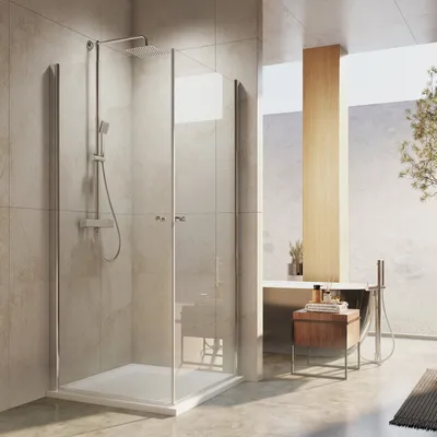 Produktbild von EMKE sprchový kút 90x90cm rohový vstupný sprchový kút otočné dvere sprchová zástena transparentná nano vrstva tvrdené bezpečnostné sklo (výška 185cm)