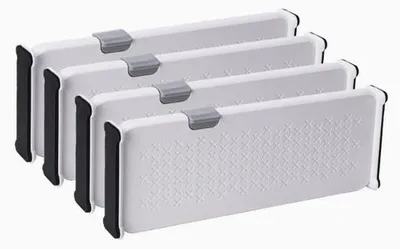 Produktbild von 4-teilige Schubladen-Trenner, anpassbare Schubladen-Trenner, Schubladen-Organizer für Küche, Büro, Kunststoff