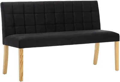 Imagen del producto de Banco con respaldo de 140 cm, color , tapizado en terciopelo con diseño acolchado. Banco moderno para cocina, comedor o pasillo, con patas de madera