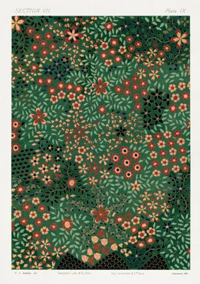 Obrázok produktu pre Plagát s japonským kvetinovým vzorom od G.A. Audsleyho pre obývačku, rozmery 21 x 29,7 cm