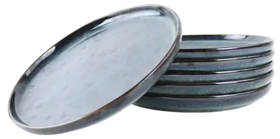 Image de Ensemble de 6 assiettes de petit-déjeuner, diamètre 21 cm, en céramique bleue