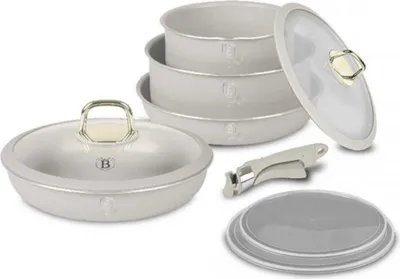 Produktbild von Berlinger Haus 9-teiliges Kochgeschirrset - Aluminium Antihaft, Induktionskochgeschirr, platzsparend, inkl. Smart Lids und abnehmbarem Griff - Sahara Collection
