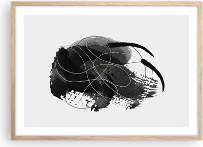 Produktbild von Gerahmtes Poster - Rahmen in heller Eiche - Abstraktion Schwarz Flecken - 70x50 cm - Wand Bild - Wanddeko - Wandbilder - Kunstposter - Wandposter - Bilderrahmen - Bilder - Kunstdruck - P2NAA70x50-4368