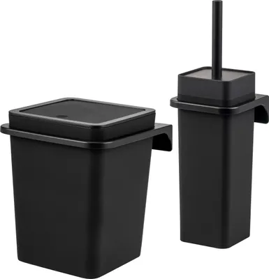 Immagine prodotto di bremermann Set da bagno 2 pezzi SAVONA Softtouch incl. supporto a parete, contenitore per cosmetici e portascopino, angolare - nero