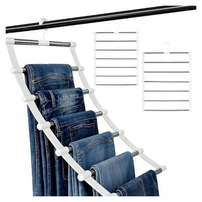 Produktbild von Kleiderbügel für Hosen, 2 Stück Hosenbügel, 6 Etagen Edelstahl Hosen Kleiderbügel Platzsparend, Rockbügel, Zum Aufhängen Von Hosen,Röcke,Schals,Handtücher,Bettlaken,Krawatten, Gürtel