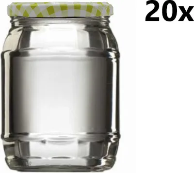 Produktbild von Einmachgläser 720 ml CHRISTEL klar/transparent 20 Stück INKLUSIVE KARIERT HELLGRÜNEN DECKELN, Anzahl der Teile in der Packung: 20
