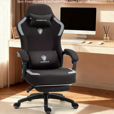 Obrázek produktu pro Ergonomická herní židle - kancelářská židle - závodní křeslo - počítačová židle - černá židle - nastavitelná opěrka nohou