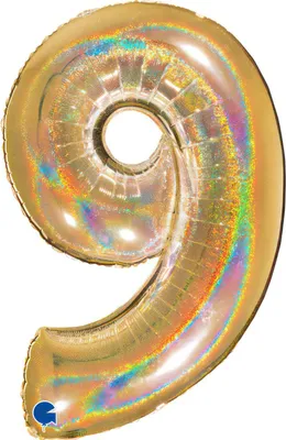 Produktbild von Riesenzahl Folienballon 40"/102cm | Holo Gold Zahl: 9