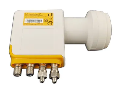 A satellite LNB device with multiple connectors.