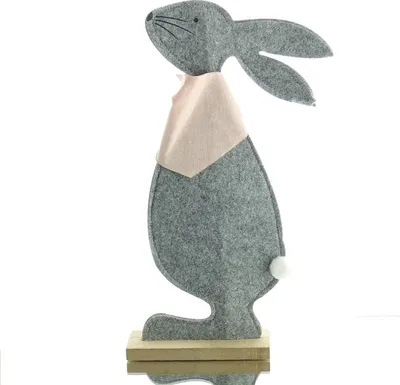 Produktbild von Oster-Deko Hase Grau stehend auf Holzbasis mit Schleife 43 cm - Filz