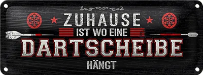 Produktbild von Blechschild Spruch Zuhause ist wo eine Dartscheibe 10x27cm