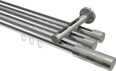 Produktbild von Interdeco Innenlaufstange / Gardinenstange mit Innenlauf Chrom / Edelstahl-Optik, Typ Siteno Mavell (Zylinder Bicolor), 20 mm Ø 3-läufig, 120 cm
