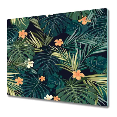Produktbild von Küchenschneidebrett - Glasschneidebrett - Herdabdeckung - 60x52 - Blumen und Blätter