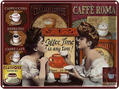 Produktbild von vianmo Blechschild 30x40 cm Kaffee Coffee Roma time is any time