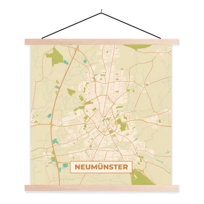 Produktbild von MuchoWow® Textilposter Neumünster - Jahrgang - Karte - Stadtplan 120x120 cm mit holzfarbenen Rahmen - Textil-Poster