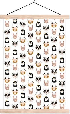 Produktbild von MuchoWow® Textilposter Tiere - Pastell - Muster 120x180 cm mit holzfarbenen Rahmen - Textil-Plakat
