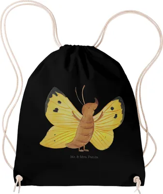 Produktbild von Mr. & Mrs. Panda Beutel Schmetterling Zitronenfalter - Schwarz - Geschenk, Anders, Zauberhaft, Lustige Sprüche, gymnastiktasche, Motivation, wander rucksack, Jutebeutel