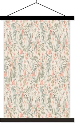 Produktbild von MuchoWow® Textilposter Blumen - Pastell - Blätter 120x180 cm mit schwarzem Rahmen - Fotos
