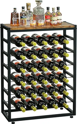Produktbild von Iropro Weinregal für 30 Flaschen, Flaschenregal mit 6 Etagen, Vintage Weinständer Metall für Keller, bar und lagerraum, Flaschenhalter mit Tischplatte 59 x 30 x 88 cm