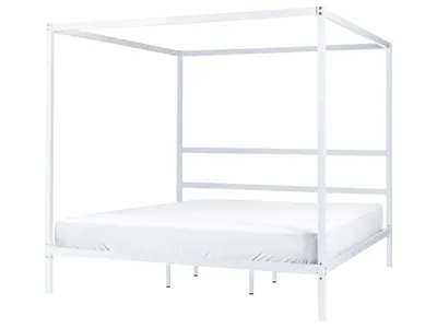Produktbild von BELIANI Himmelbett Weiß Metall 180 x 200 cm 4 Pfosten Elegant Modern Stilvoll Minimalistisch Designer Bett für Schlafzimmer
