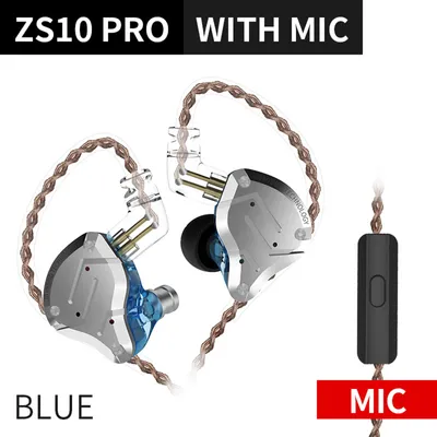 Obrázek produktu pro KZ ZS10 Pro 3,5 mm drátová sluchátka do uší 1DD + 4BA hybridní hi-fi hudební sluchátka sportovní náhlavní souprava 2pinový odpojitelný kabel inline ovládání s mikrofonem