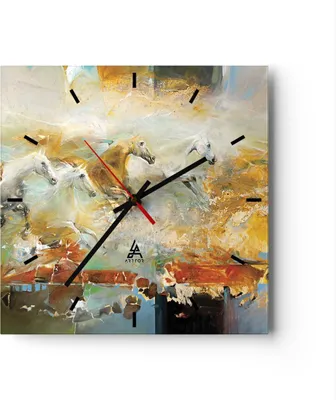 Produktbild von Wanduhr - Quadrat - Glasuhr - Pferde Galopp Modern - 30x30cm - Schleichendes Uhrwerk - Lautlos - zum Aufhängen bereit - Dekoration Modern - Wanddekoration aus Glas - C3AC30x30-4506