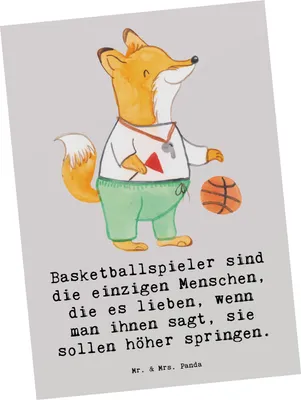 Produktbild von Mr. & Mrs. Panda Postkarte Basketball Motivation - Grau Pastell - Geschenk, Ansichtskarte, Sprungkraft, Grußkarte, Sportart, Training, Spielfreude, Postkarten, Fotokarte