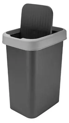 Produktbild von Mülleimer 25L dunkelgrau, Schwingdeckel mit Hebeklappe, matt, Kunststoff, Chromeinsatz